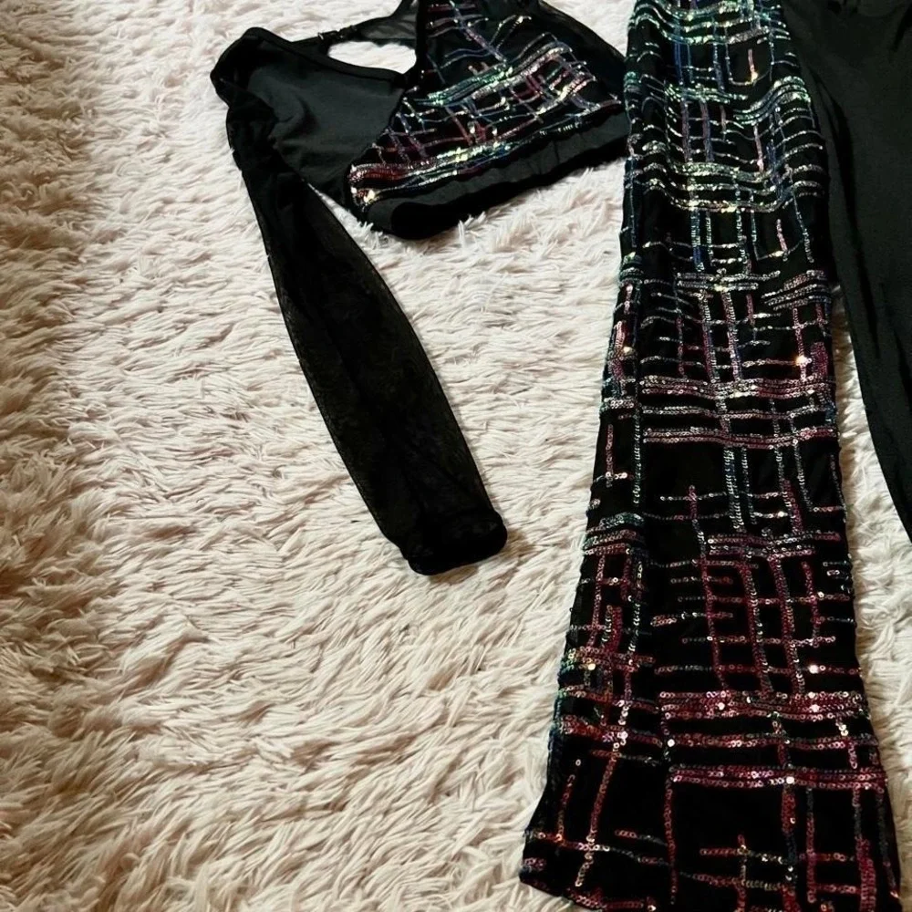 Sequin Dark Rainbow Dance Ensemble Goam Statement Dress Up Set Girls M Whimiscal